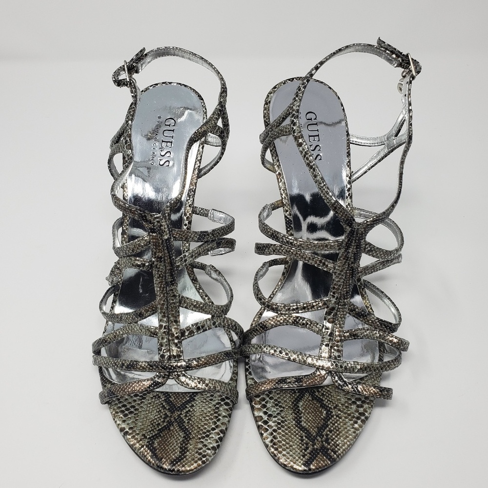 GUESS by Marciano Snakeskin Silver Strappy Heels - Picture 2 of 6